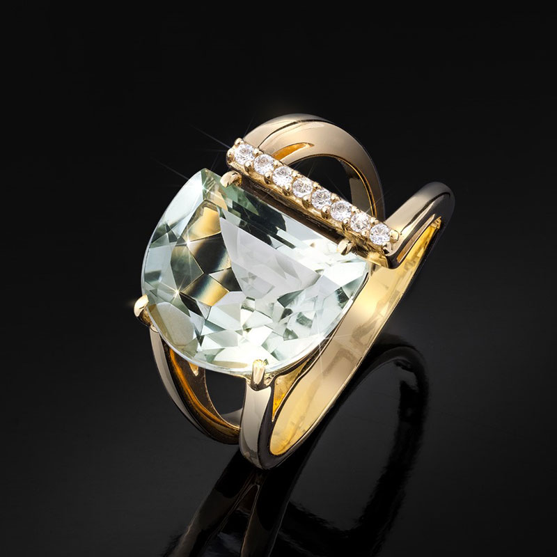 18K Yellow Gold Vermeil Prasiolite & White Topaz Ring